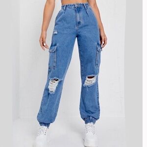 FOREVER21 high waisted distressed cargo joggers jeans women size 26